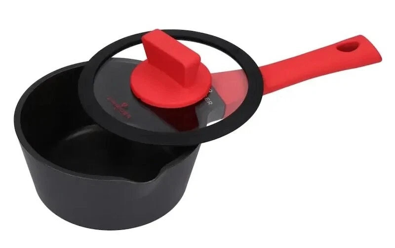 Zwieger Obsidian Topf- und Pfannenset 12-teilig aus Aluminiumdruckguss mit Glasdeckeln