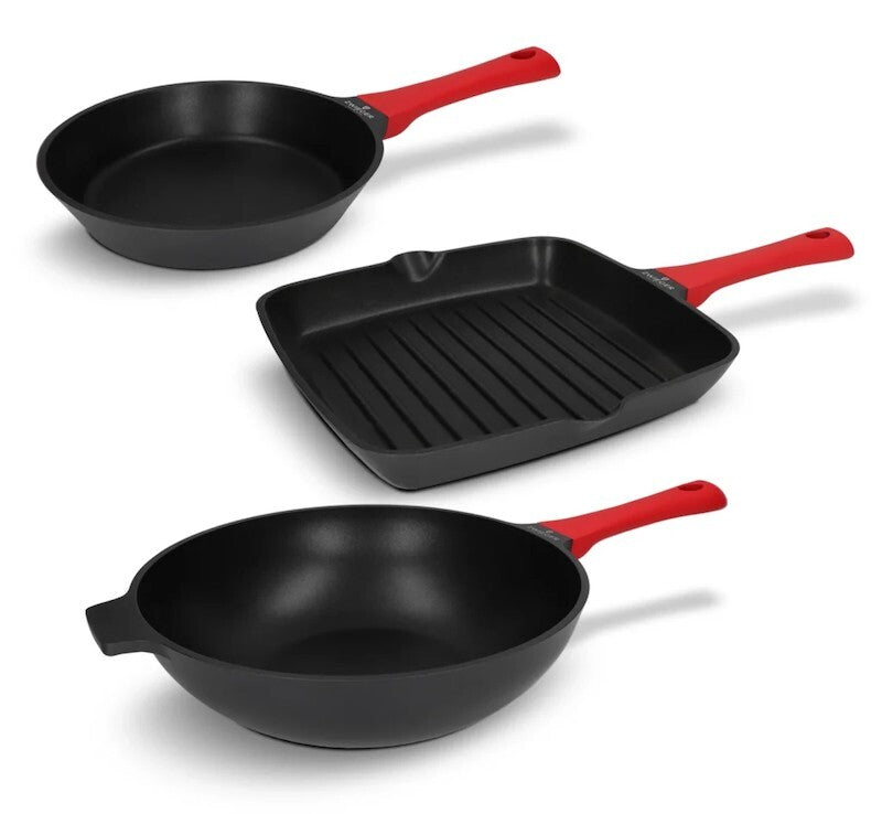 Zwieger Obsidian 3-piece pan set: frying pan, grill pan and wok