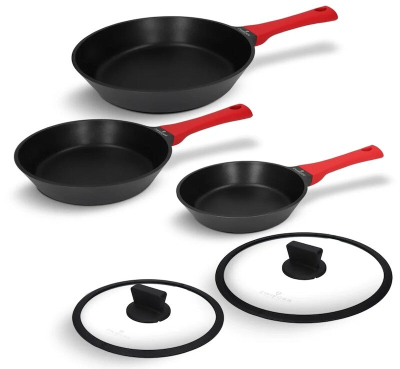 Zwieger Obsidian 5-piece frying pan set with glass lids