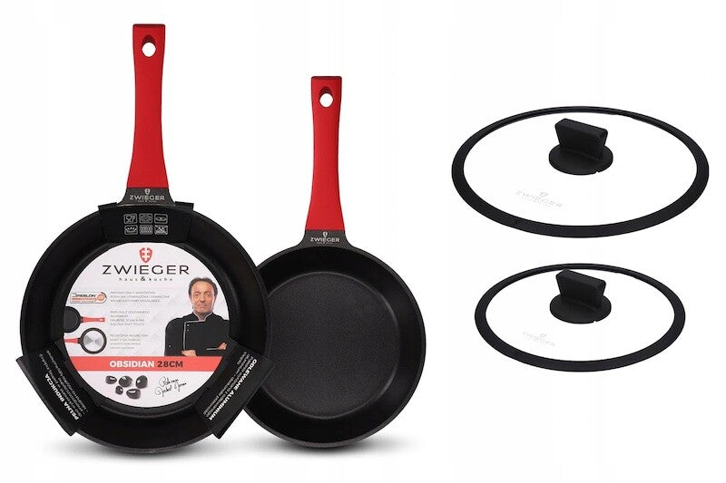 Zwieger Obsidian frying pans with glass lids - all pieces
